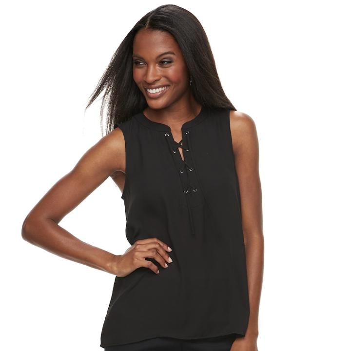 Women's Apt. 9&reg; Lace-up Georgette Tank, Size: Large, Oxford
