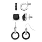 Black Stud, Semi-hoop & Circle Link Drop Earring Set, Women's, Oxford