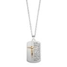 Men's Two Tone Stainless Steel The Lord's Prayer Crucifix Dog Tag Necklace, Size: 22, Silver