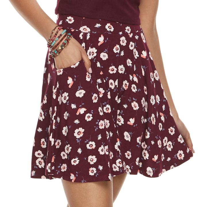 Juniors' So&reg; Floral Skater Skirt, Teens, Size: Large, Dark Blue