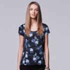 Petite Simply Vera Vera Wang Printed Crinkle Tee, Women's, Size: M Petite, Dark Blue
