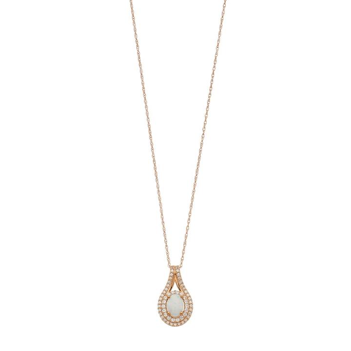 14k Rose Gold Over Silver Lab-created Opal & White Sapphire Pendant, Women's, Size: 18, Multicolor