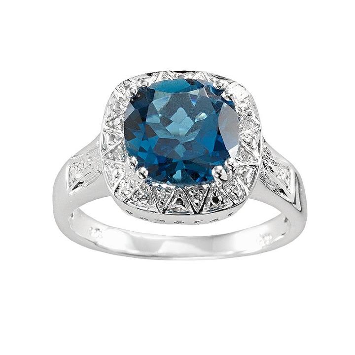 Sterling Silver London Blue Topaz & Diamond Accent Square Halo Ring, Women's, Size: 7