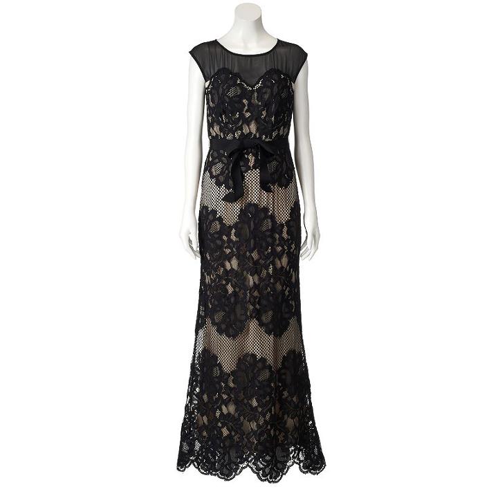 Women's Chaya Illusion Lace Evening Gown, Size: 12, Grey (charcoal)