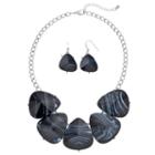 Black Marbled Triangle Statement Necklace & Drop Earring Set, Women's