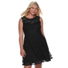 Juniors' Plus Size Wrapper Lace Skater Dress, Teens, Size: 1xl, Black