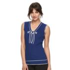 Women's Elle&trade; Ribbed Bow Sleeveless Sweater, Size: Medium, Blue