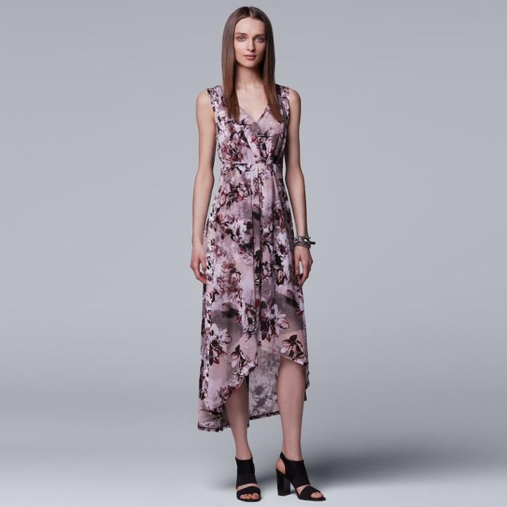 Women's Simply Vera Vera Wang Pleated High-low Maxi Dress, Size: Large, Med Grey