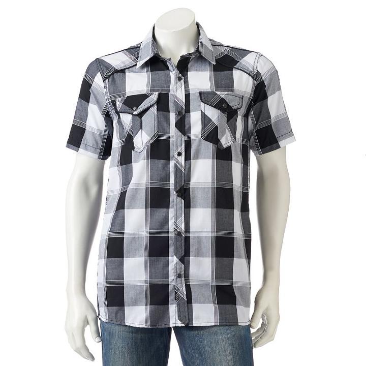 Men's Burnside Plaid Button-down Shirt, Size: Large, Black