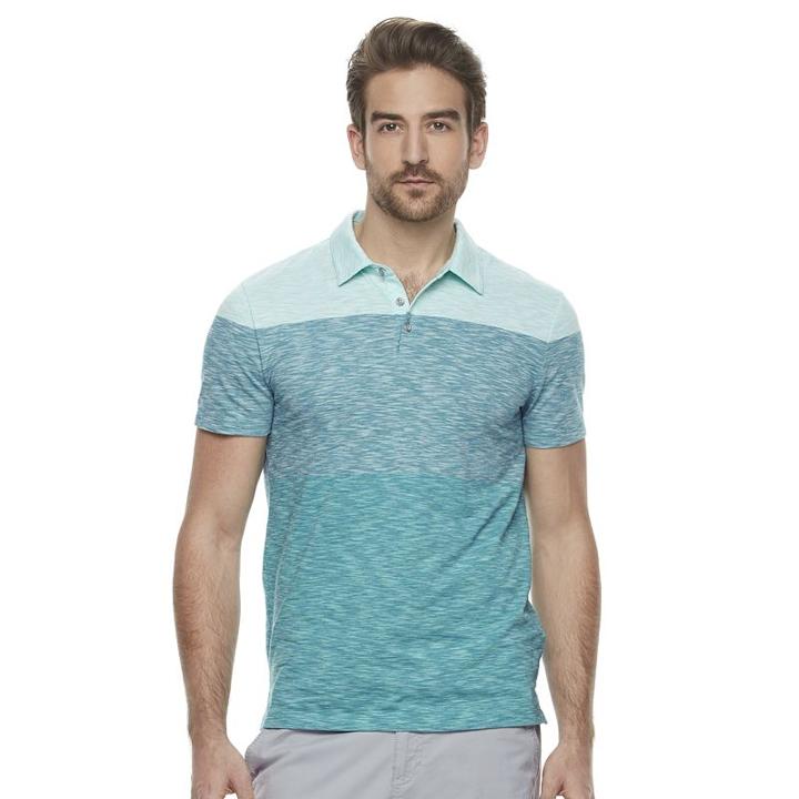 Men's Marc Anthony Slim-fit Gradient Colorblock Stretch Polo, Size: Medium, Turquoise/blue (turq/aqua)