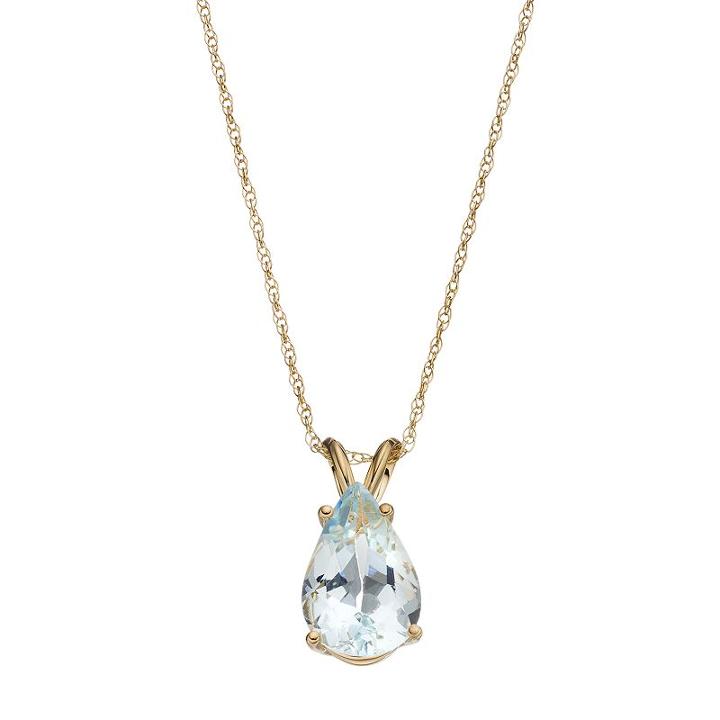 14k Gold Aquamarine Teardrop Pendant, Women's, Size: 18, Blue