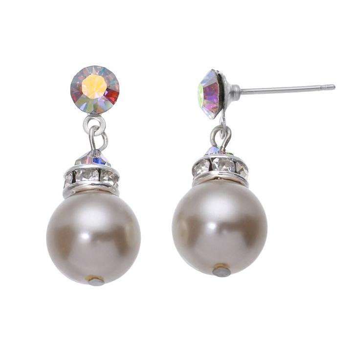 Crystal Avenue Silver-plated Crystal And Simulated Pearl Drop Earrings - Made With Swarovski Crystals, Women's, Multicolor