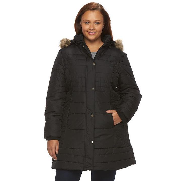Plus Size D.e.t.a.i.l.s Hooded Solid Quilted Walker Jacket, Women's, Size: 2xl, Black