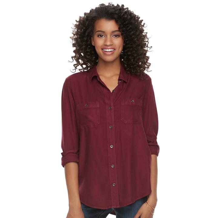 Juniors' Mudd Solid Utility Shirt, Teens, Size: Medium, Dark Pink