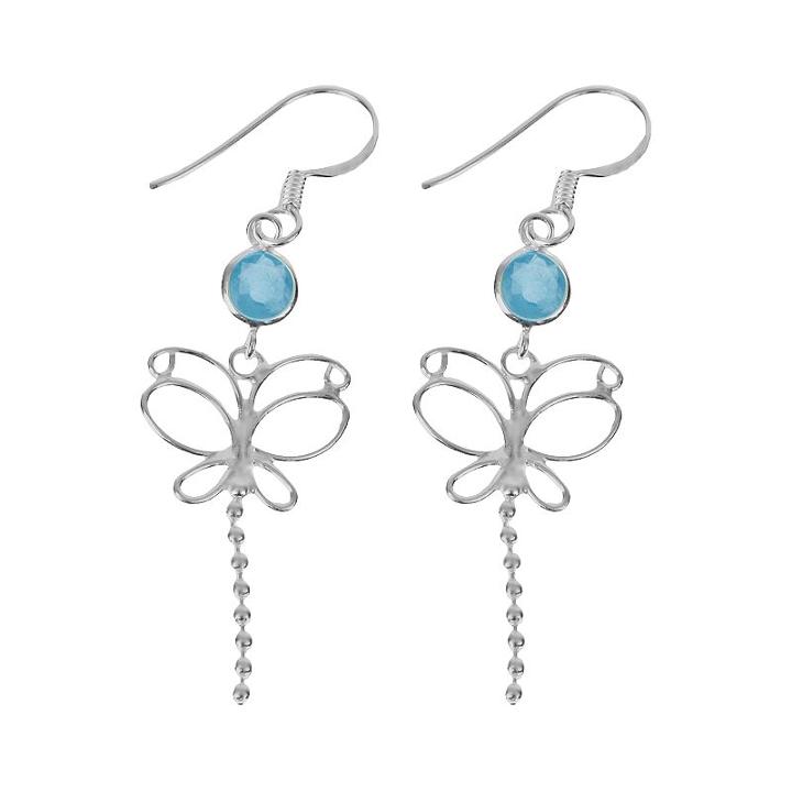Sterling Silver Cubic Zirconia Butterfly Drop Earrings, Women's, Blue