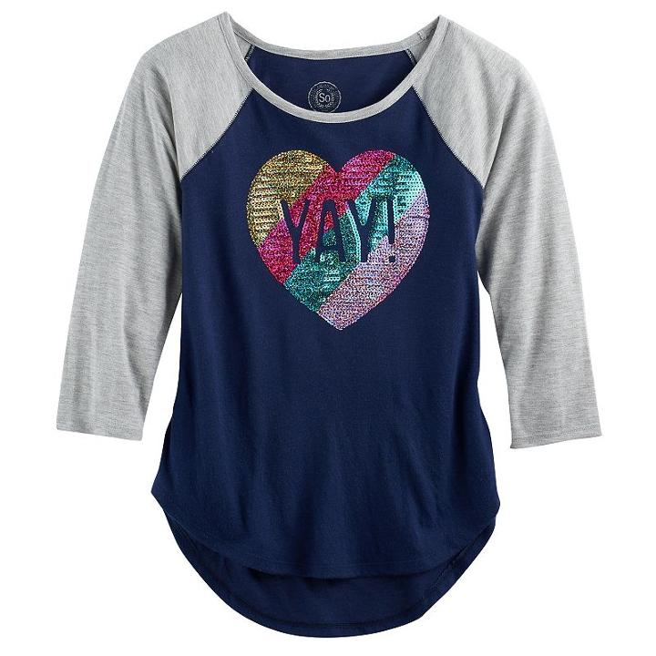 Girls 7-16 & Plus Size So&reg; High-low Shine Baseball Tee, Size: 16 1/2, Blue