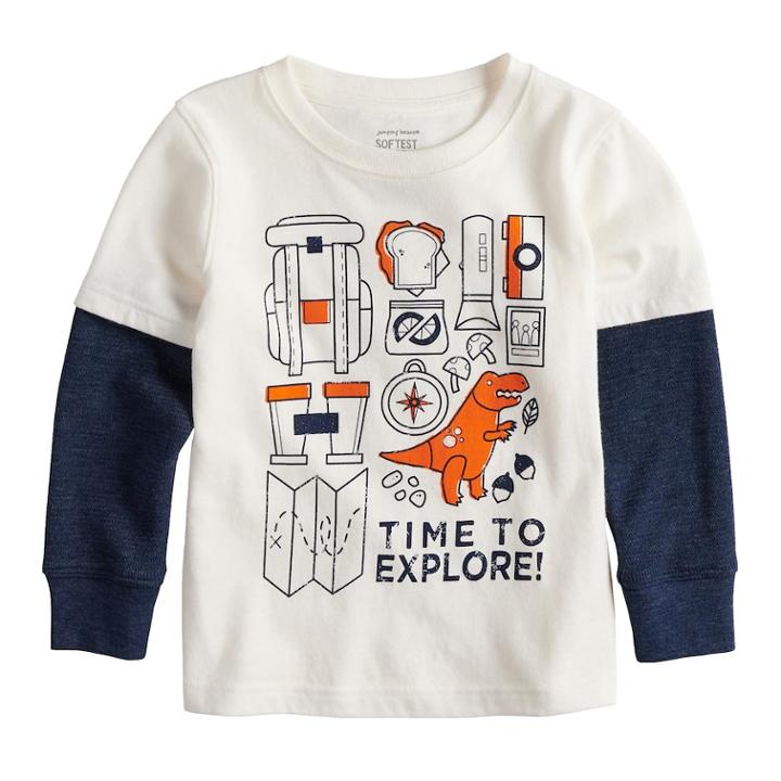 Toddler Boy Jumping Beans&reg; Time To Explore Mock Layer Thermal Graphic Tee, Size: 3t, White