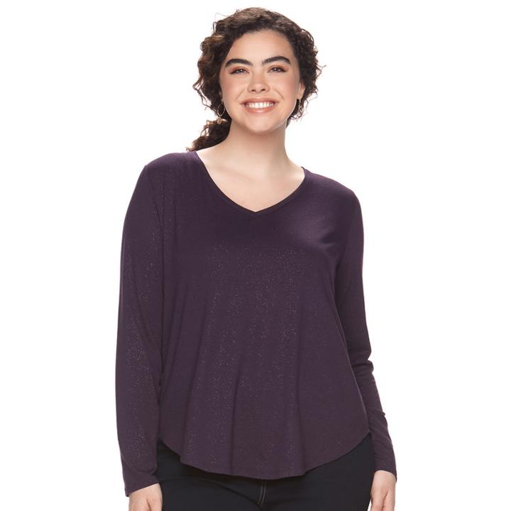 Juniors' Plus Size So&reg; V-neck Long Sleeve Tee, Teens, Size: 1xl, Drk Purple