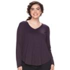 Juniors' Plus Size So&reg; V-neck Long Sleeve Tee, Teens, Size: 1xl, Drk Purple