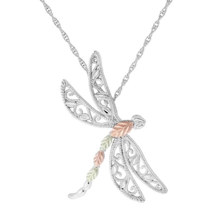 Black Hills Gold Tri-tone Dragonfly Pendant Necklace In Sterling Silver, Women's, Size: 18, Grey