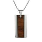 Lynx Stainless Steel And Wood Dog Tag Necklace - Men, Size: 22, Brown