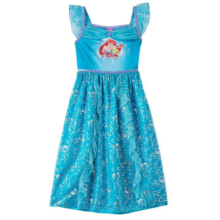 Disney Princess Ariel & Flounder Girls 4-8 Fantasy Nightgown, Size: 4, Blue