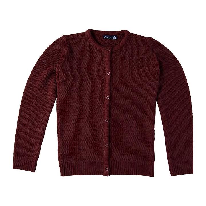 Girls 4-16 Chaps School Uniform Textured Cardigan, Girl's, Size: 5, Dark Red