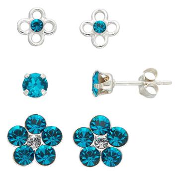 Charming Girl Kids' Crystal Flower Stud Earring Set, Blue
