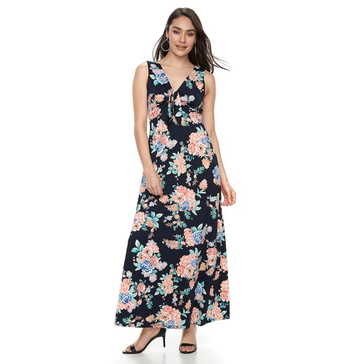 Women's Nina Leonard Floral Tie-front Maxi Dress, Size: Small, Light Pink