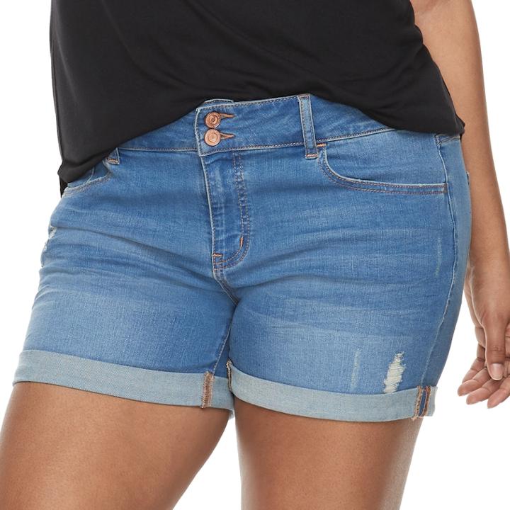 Juniors' Plus Size So&reg; Double-button Denim Midi Shorts, Teens, Size: 24, Blue