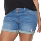 Juniors' Plus Size So&reg; Double-button Denim Midi Shorts, Teens, Size: 24, Blue