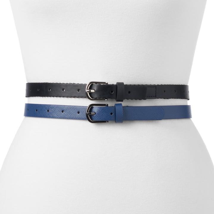 Women's Apt. 9&reg; 2-for-1 Scalloped Edge & Textured Belt Set, Size: Large, Black Navy
