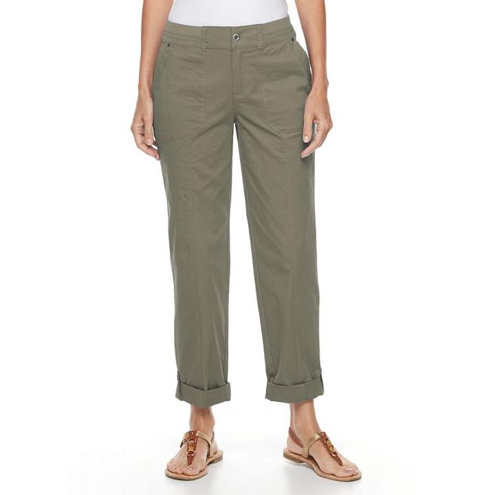 Women's Croft & Barrow&reg; Cuffed Twill Pants, Size: 12, Green