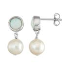 Sterling Silver Lab-created White Opal & Freshwater Cultured Pearl Drop Earrings, Women's