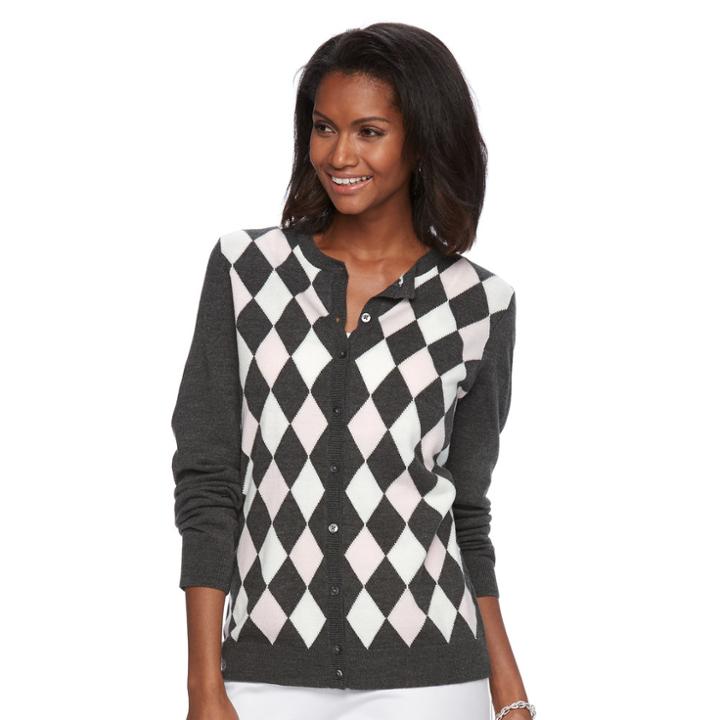 Women's Croft & Barrow&reg; Ribbed-trim Cardigan, Size: Large, Dark Grey