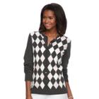 Women's Croft & Barrow&reg; Ribbed-trim Cardigan, Size: Large, Dark Grey