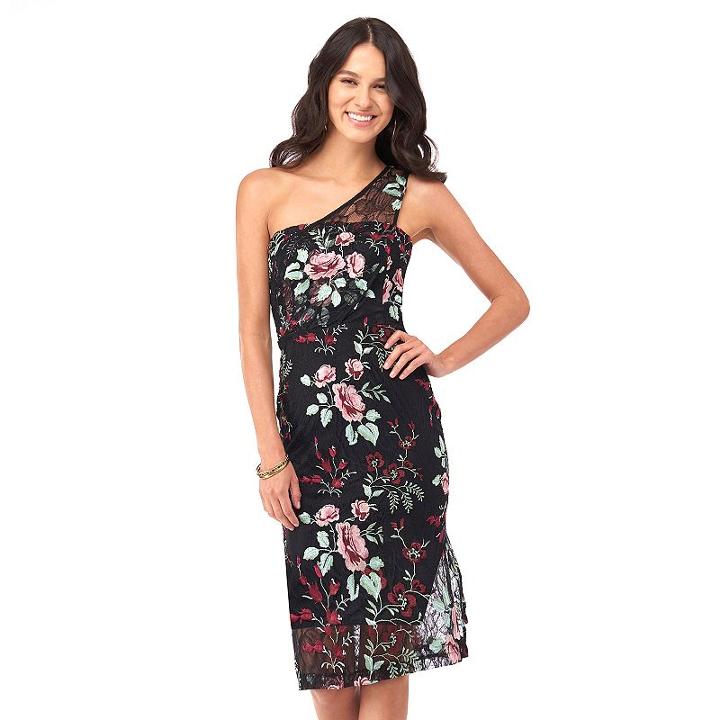 Women's Indication By Eci One-shoulder Floral Sheath Dress, Size: 6, Black