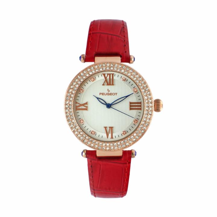 Peugeot Women's Crystal Leather Watch - 3046rd, Size: Large, Red