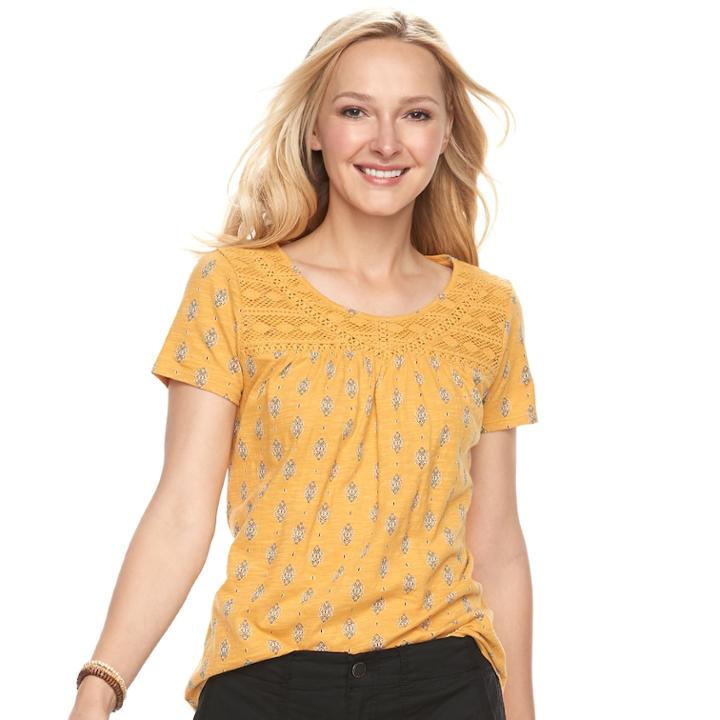 Women's Sonoma Goods For Life&trade; Lace Yoke Tee, Size: Large, Gold
