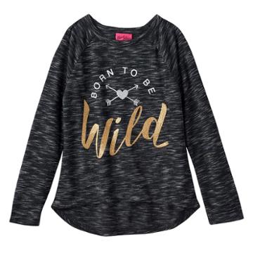 Girls 4-6x Born To Be Wild Slubbed Tee, Girl's, Size: 6x, Grey (charcoal)