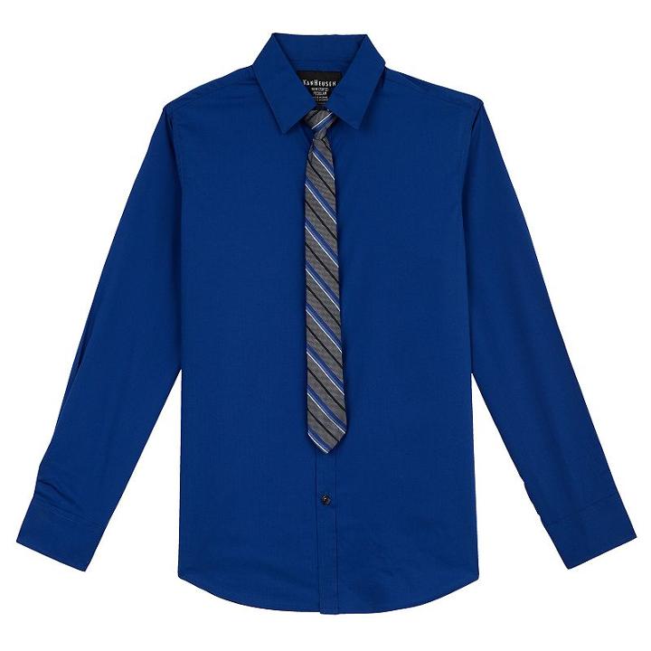 Boys 8-20 Van Heusen Solid Shirt & Striped Tie Set, Boy's, Size: 10-12, Dark Blue