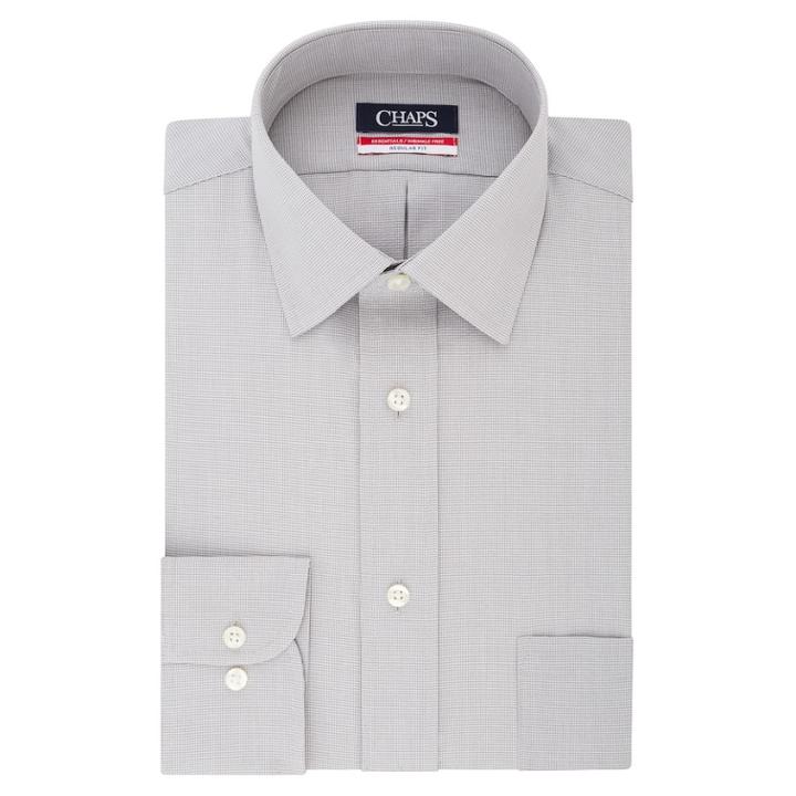 Men's Chaps Essentials Regular-fit Microcheck Wrinkle-free Stretch Collar Dress Shirt, Size: M-34/35, Grey