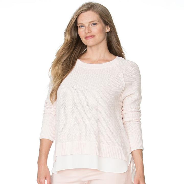 Plus Size Chaps Linen Blend Crewneck Sweater, Women's, Size: 2xl, Pink Other