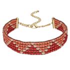 Peach Zigzag Seed Bead Choker Necklace, Women's, Pink Other