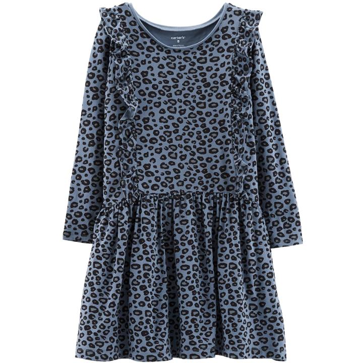 Girls 4-12 Carter's Print Ruffled Dress, Size: 10-12, Cheetah Print