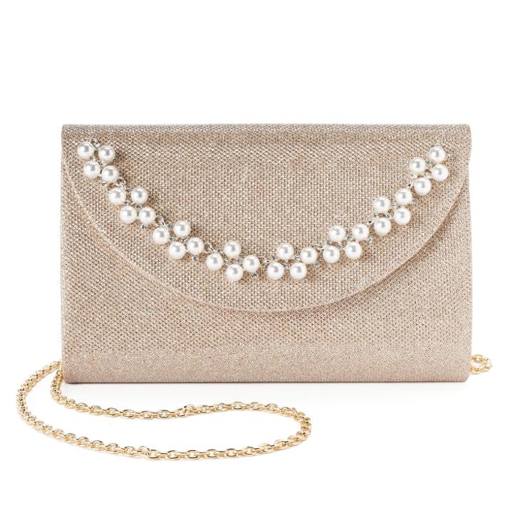 Lenore By La Regale Simulated Pearl Crescent Jacquard Flap Clutch, Women's, Med Red