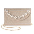 Lenore By La Regale Simulated Pearl Crescent Jacquard Flap Clutch, Women's, Med Red