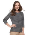 Petite Croft & Barrow&reg; Striped Button Sleeve Tee, Women's, Size: S Petite, White