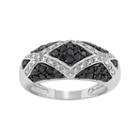 1 Carat T.w. Black And White Diamond Sterling Silver Geometric Ring, Women's, Size: 6