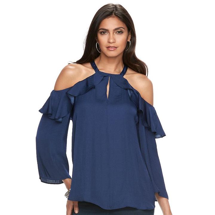Women's Jennifer Lopez Cold-shoulder Ruffle Top, Size: Small, Blue